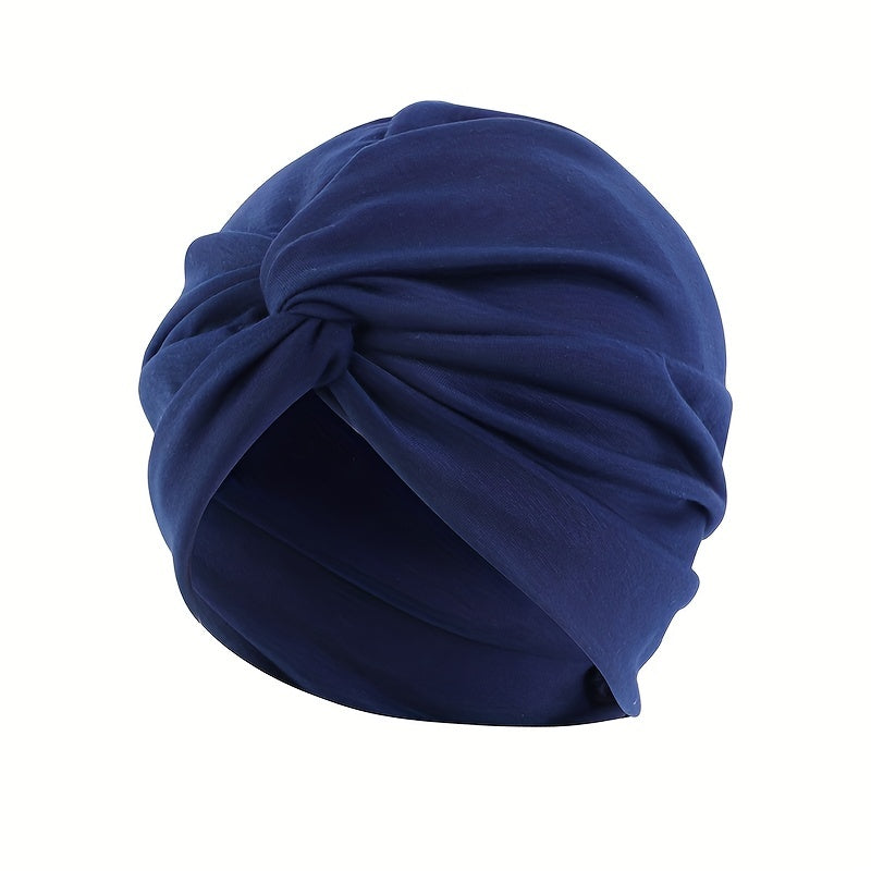 Cross Knot Pleated Turban Cap Solid Bonnet Head Wrap Head Scarf