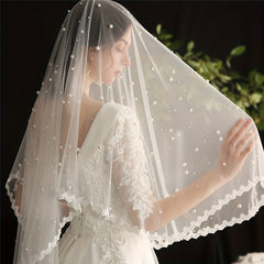 Bridal Pearl Lace Edge Head Veil Wedding Hair Accessories