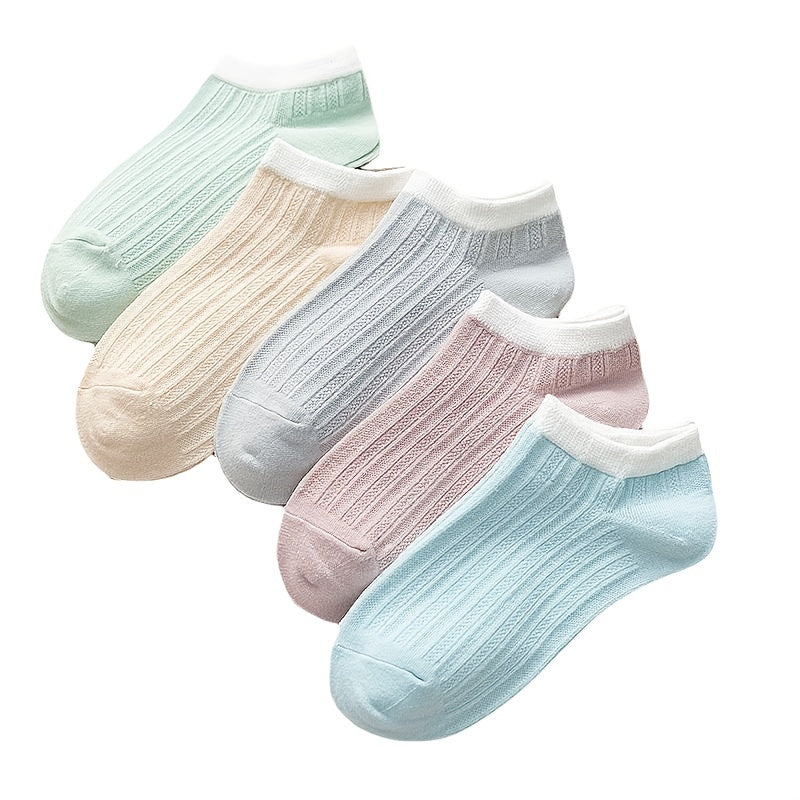 5 Pairs Vertical Striped Low Cut Cotton Ankle Socks