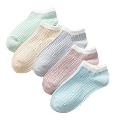 5 Pairs Vertical Striped Low Cut Cotton Ankle Socks