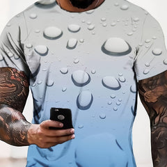 Water Drop 3D Pattern Print Men's Gradient Short Sleeve T shirt
