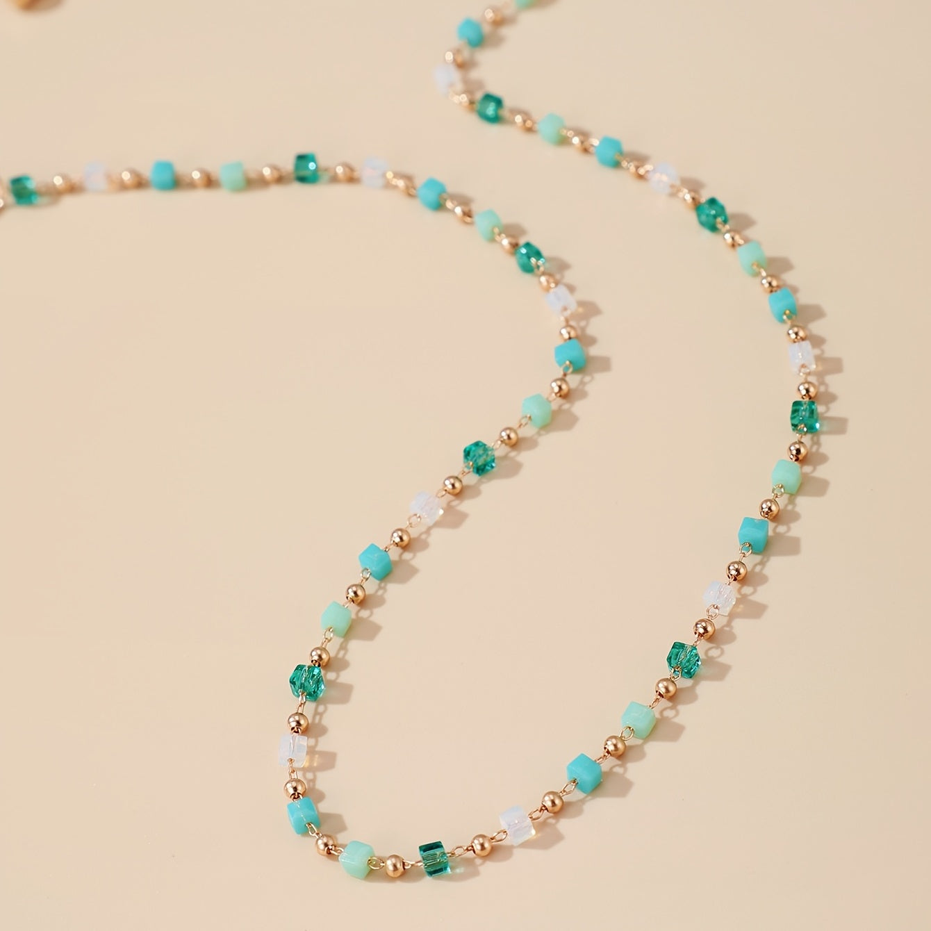 Bohemian Beaded Choker Necklace Green Cubic Crystal Necklace