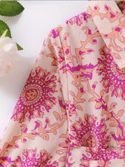 Baby Girls Lapel Vintage Geo Print Mini Shirt Dress