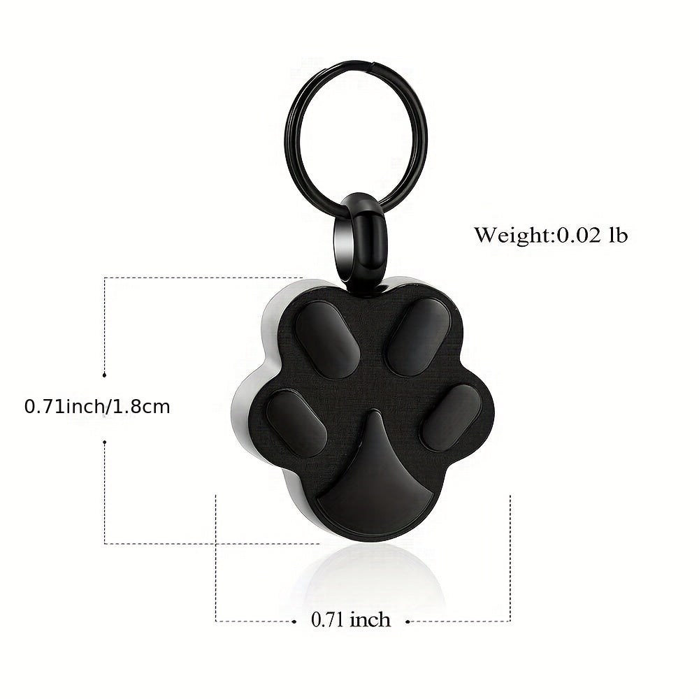 Stainless Steel Pet Ash Urn Key Chain - Paw Print Shape Cremation Memorial