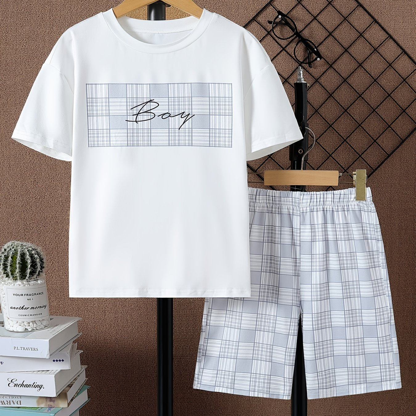 Toddler Boy's 2pcs T shirt & Plaid Pattern Shorts Set