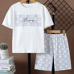 Toddler Boy's 2pcs T shirt & Plaid Pattern Shorts Set