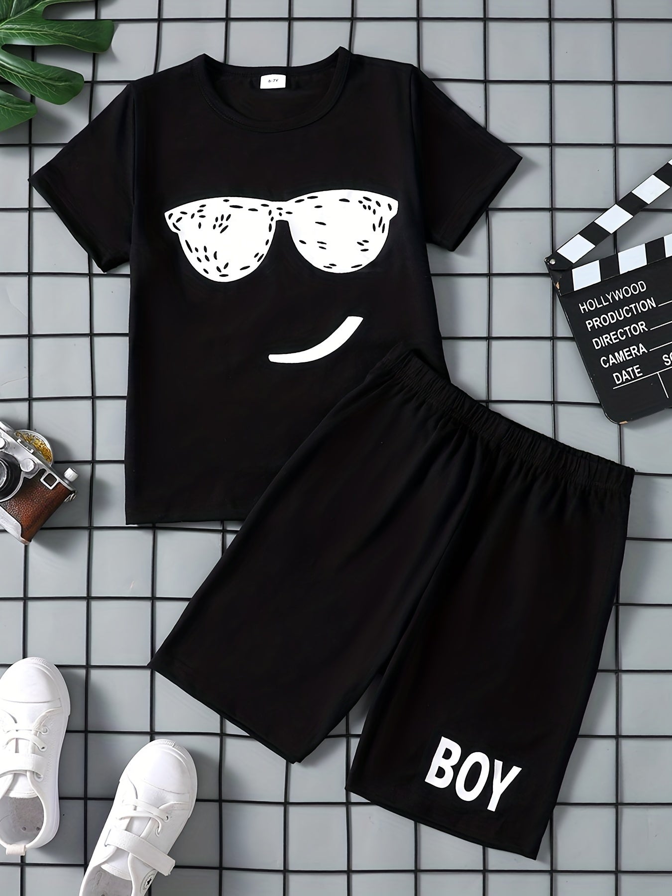 Boys Smile Print Tee Matching Shorts Summer