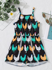 Girls' Chicken Farm Print Romper Jumpsuit
