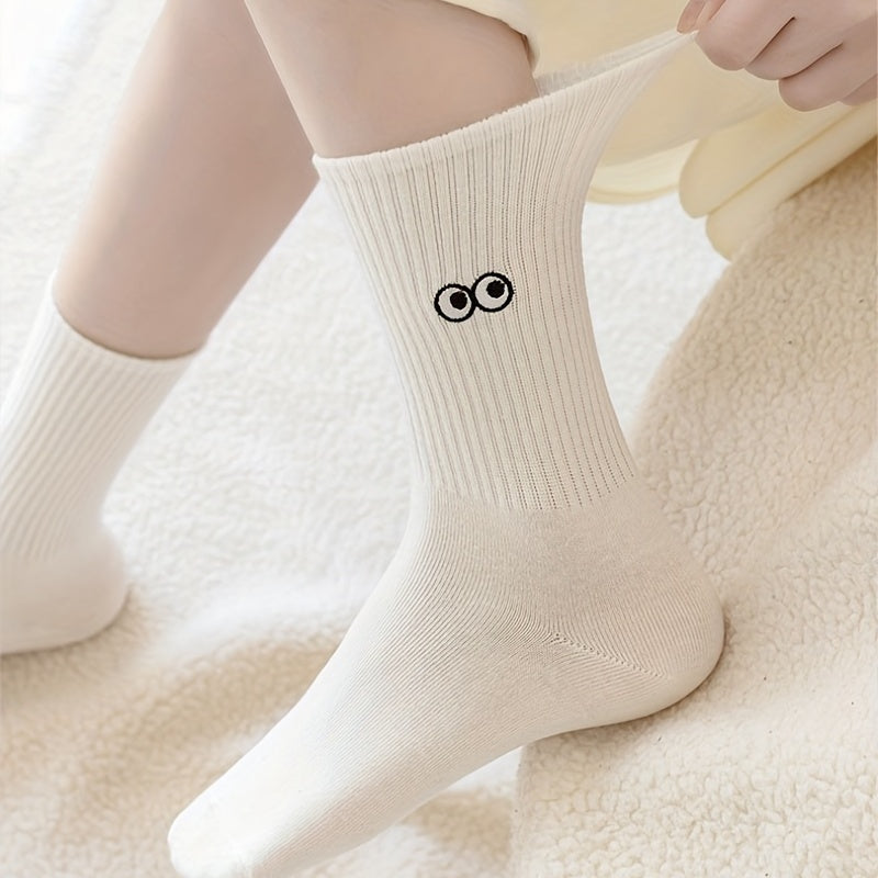 5 Pairs Expression Print Socks Comfy & Breathable Mid Tube Socks