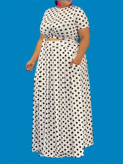 Polka Dot Short Sleeve Crop Top & Maxi Skirt 2pcs Set