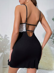Lace Side Split Nightdress Deep V Backless Sleep Dress