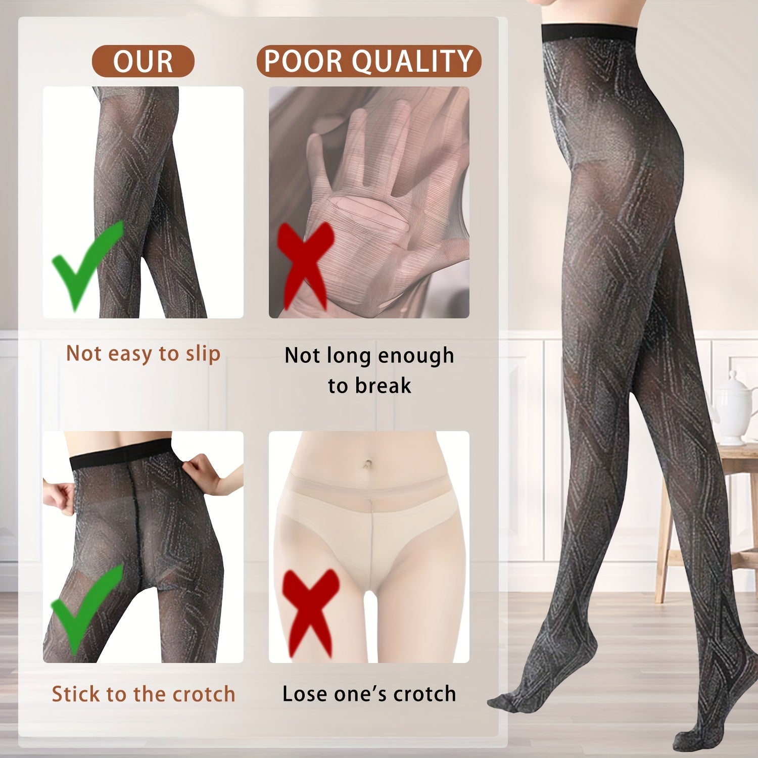 2 Pack Geometric Pattern High Waist Footed Pantyhose Women's Stockings
