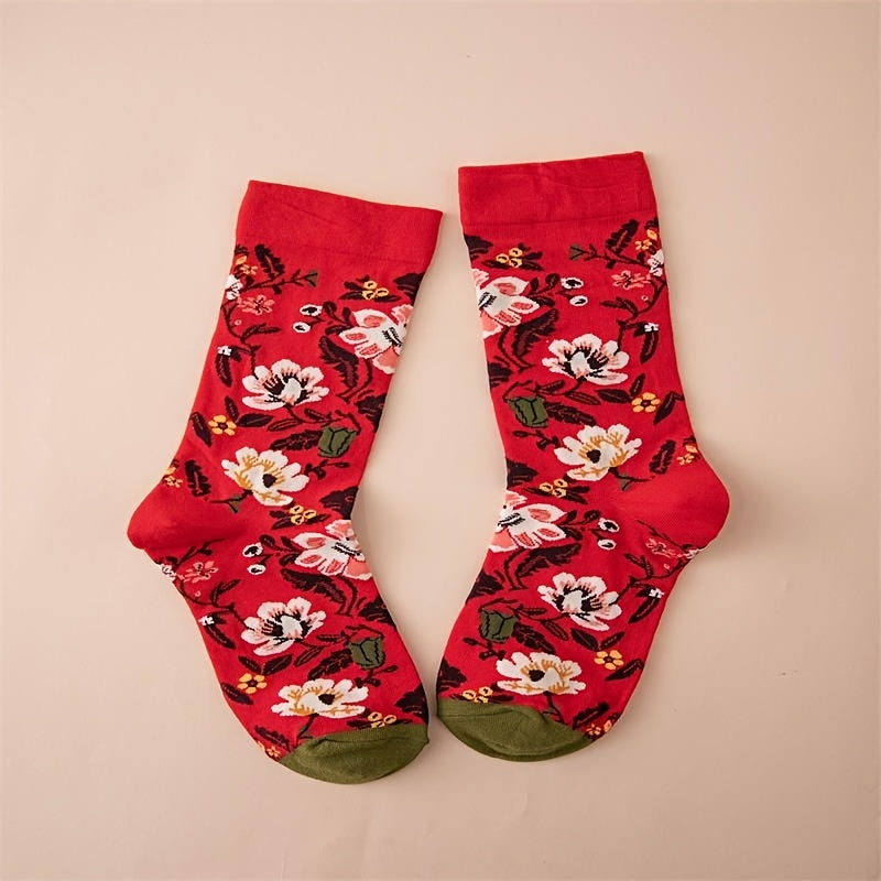 Floral Pattern Cotton Mid Tube Socks for Sports