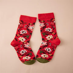 Floral Pattern Cotton Mid Tube Socks for Sports