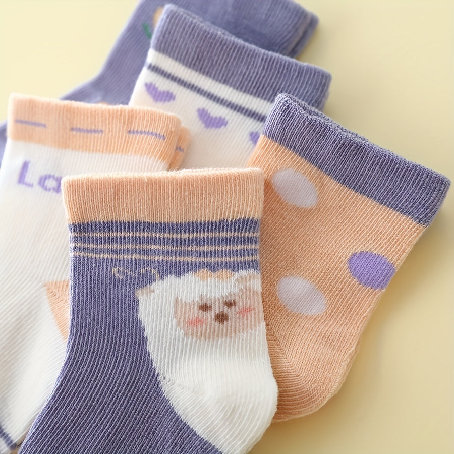5pairs Baby Girls Sheep Pattern Socks Soft Crew Socks For All Seasons