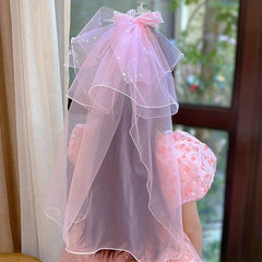 Bow Faux Pearl Veil Hair Clips for Baby Girls