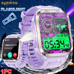 Synwoo Unisex Purple Smartwatch with LED Flashlight UV Light