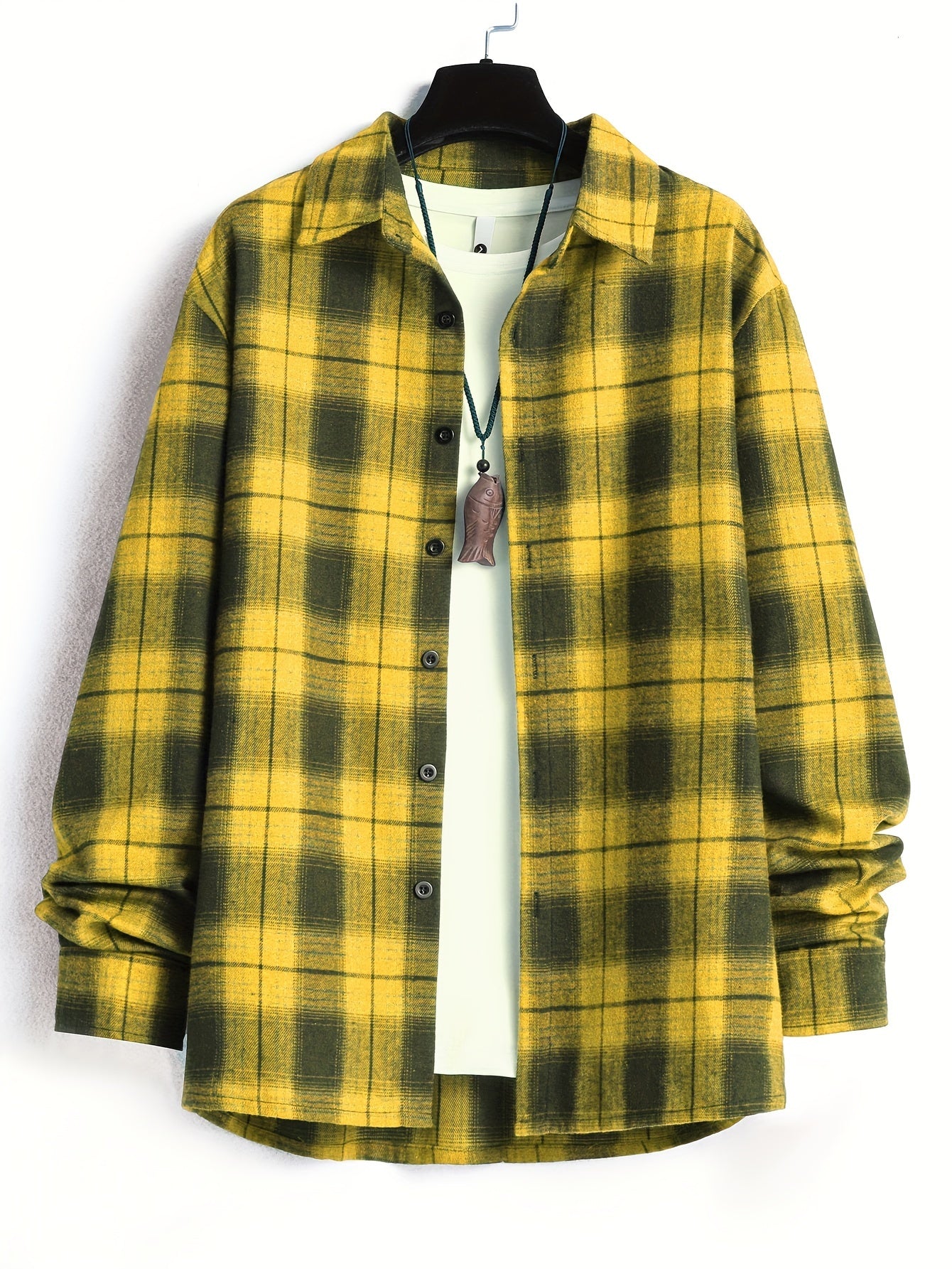 Men's Plaid Long Sleeve Shirt for Spring Autumn