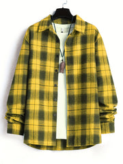 Men's Plaid Long Sleeve Shirt for Spring Autumn