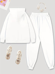 Solid Hoodie & Jogger Pants Set Drawstring Tie Waist