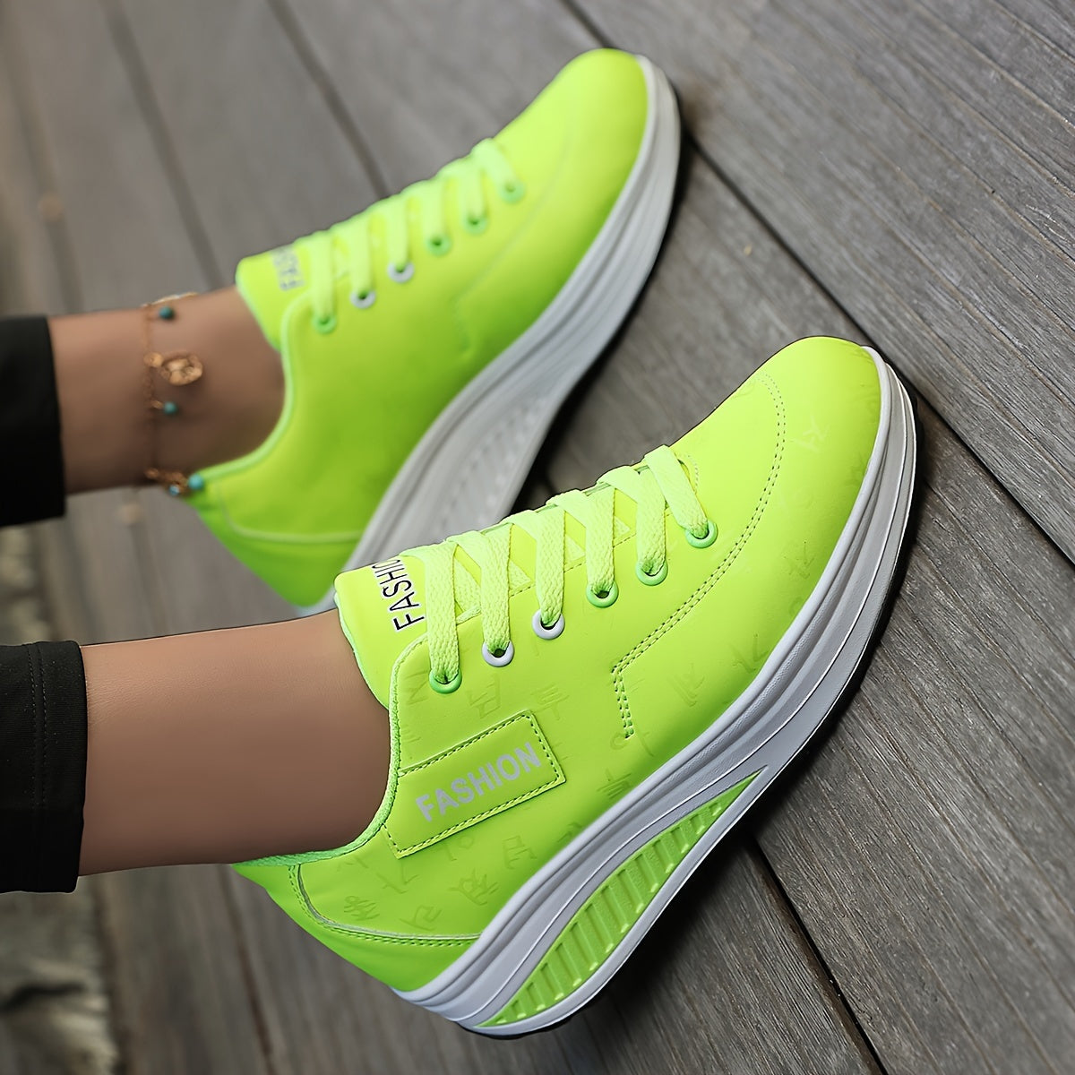 Women's Letter Patched Low Lace Up Wedge Sneakers