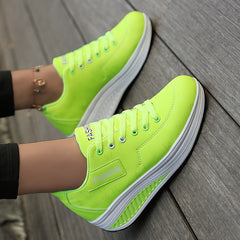 Women's Letter Patched Low Lace Up Wedge Sneakers