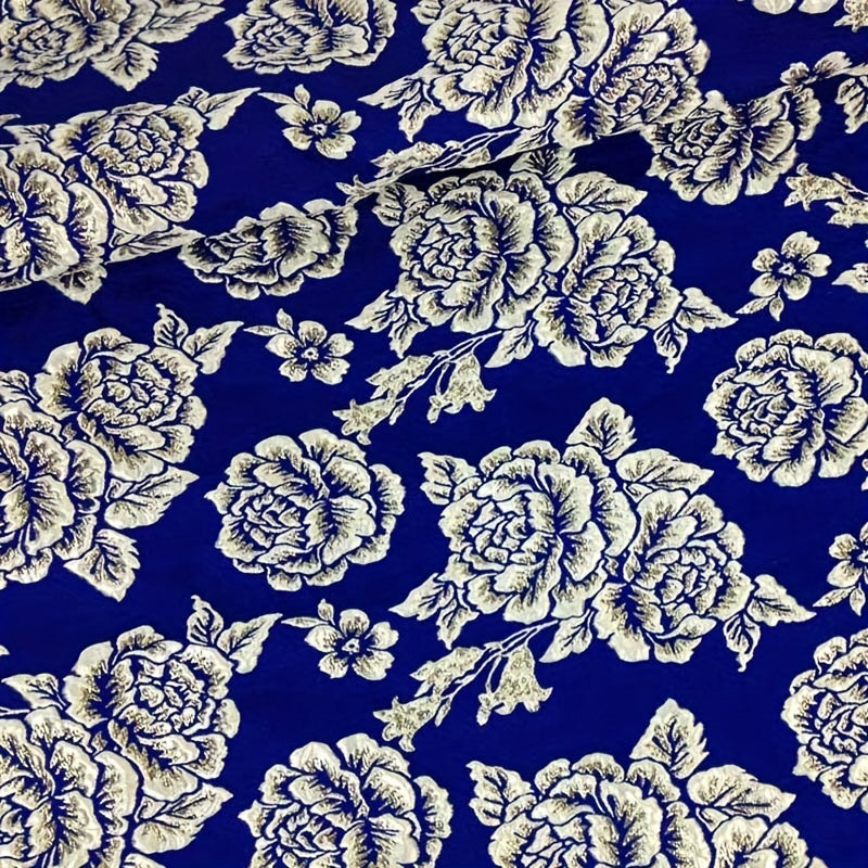 Thick Jacquard Brocade Rose Fabric Dress Metallic Golden Yarns Width 55in