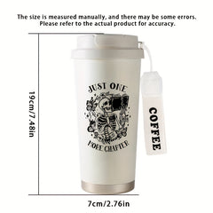 530ml Skeleton Coffee Cup Insulated Stainless Steel Dual Straws Hot & Cold