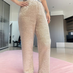 Letter Print Fuzzy Sleep Bottoms Warm & Cozy Home Pants