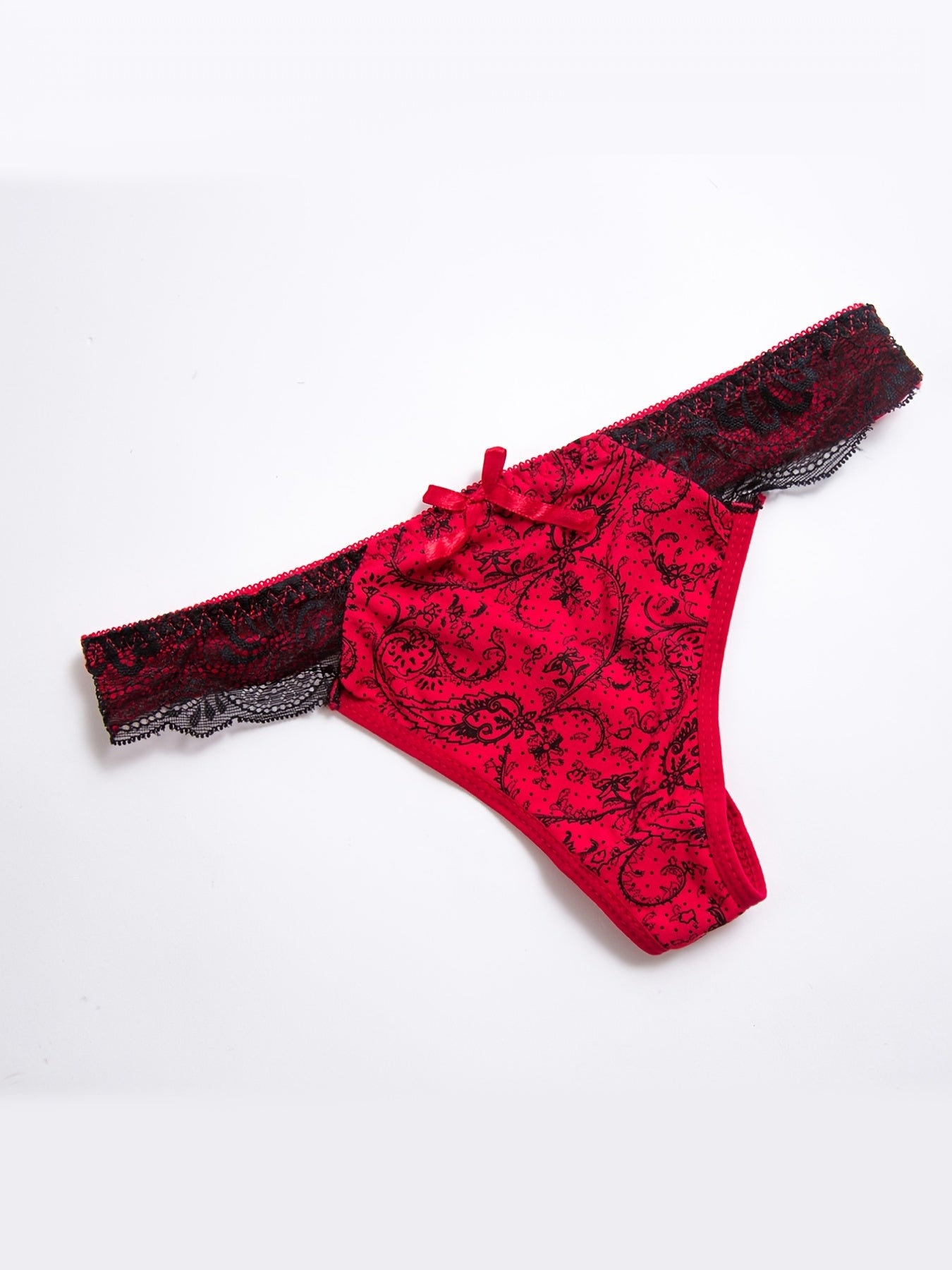 Sexy Lace Trim Printed Low Waist Thongs G-string Panties for Women