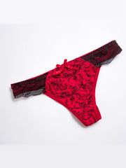 Sexy Lace Trim Printed Low Waist Thongs G-string Panties for Women
