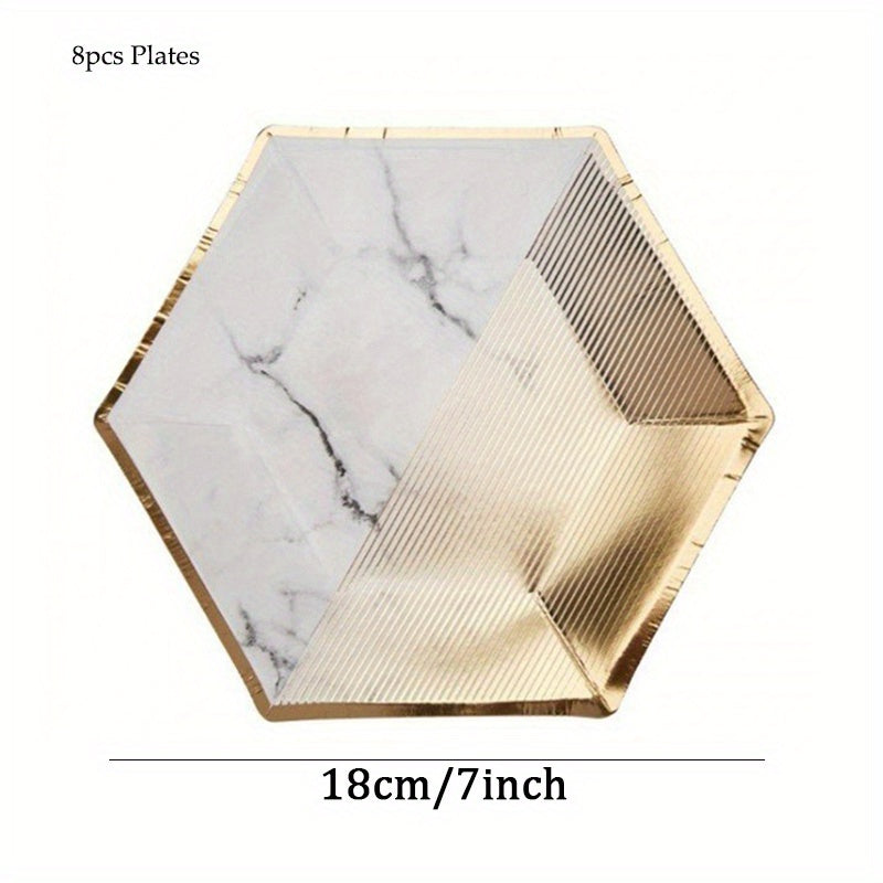 Disposable Stripe Gilded Party Tableware Set