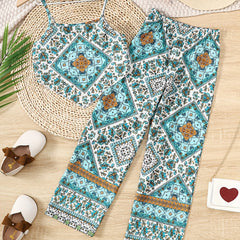 Girls Ethnic Pattern Asymmetric Cami Top & Pants Set for Vacation Outfit