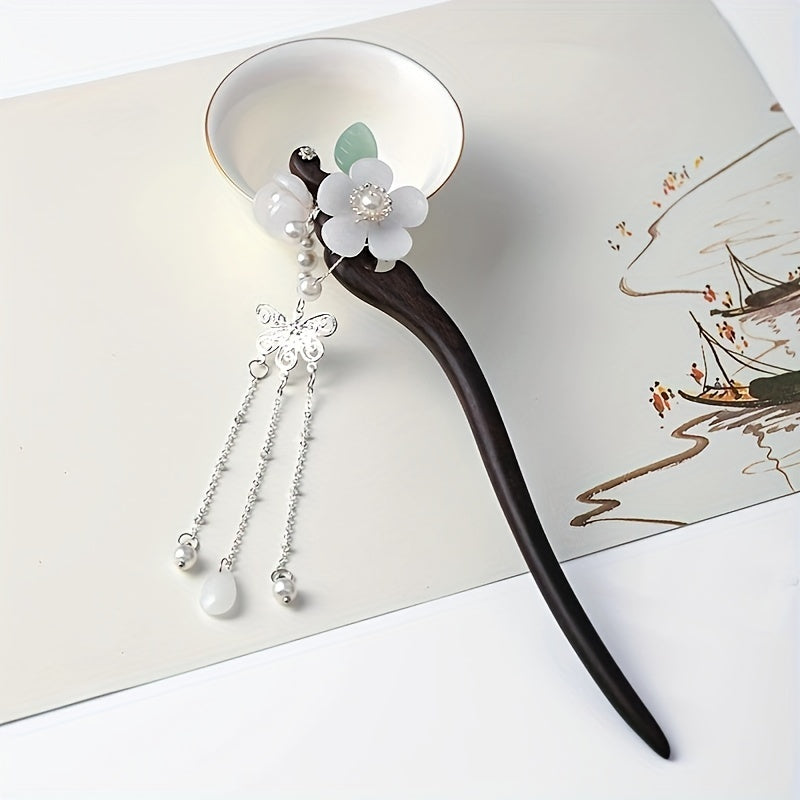 Chinese Hairpins Clips Tassel Flower Hair Chignon Wooden Hair Pin