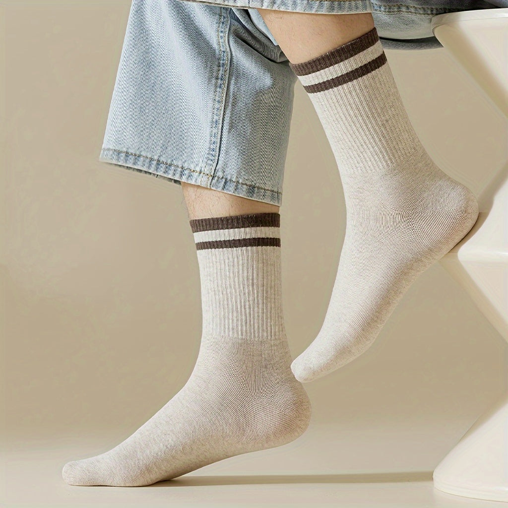 Men's Crew Socks Anti Odor Sweat Absorbing Cotton Striped Socks