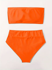 Women's Plus Bandeau Bra & High Waisted Panty Swimsuit Set