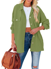 Corduroy Dual Pockets Jacket Lapel Open Front Jacket Women