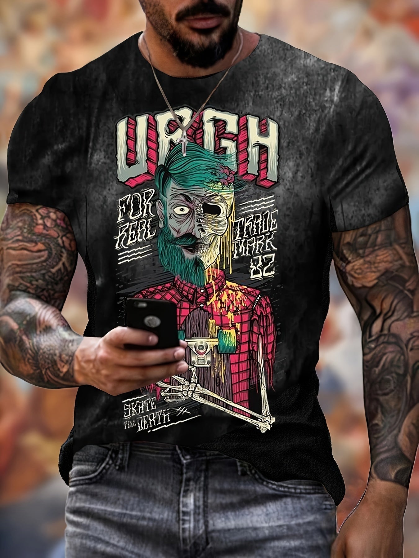 Zombie Pattern Print Men's Short Sleeve T-shirt Graphic Tee
