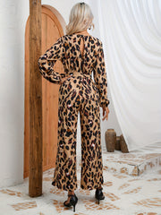Leopard Print Belt Jumpsuit Long Sleeve