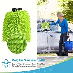 Microfiber Car Wash Mitt 2 Pack Green Chenille Large Size