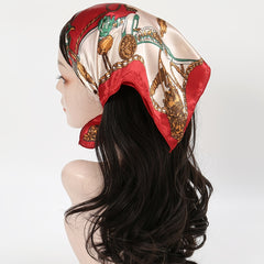 Vintage Chain Print Red Satin Scarf Neckerchief Hair Wrap