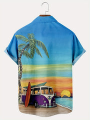 Coconut Tree & Van Print Men's Hawaiian Shirt