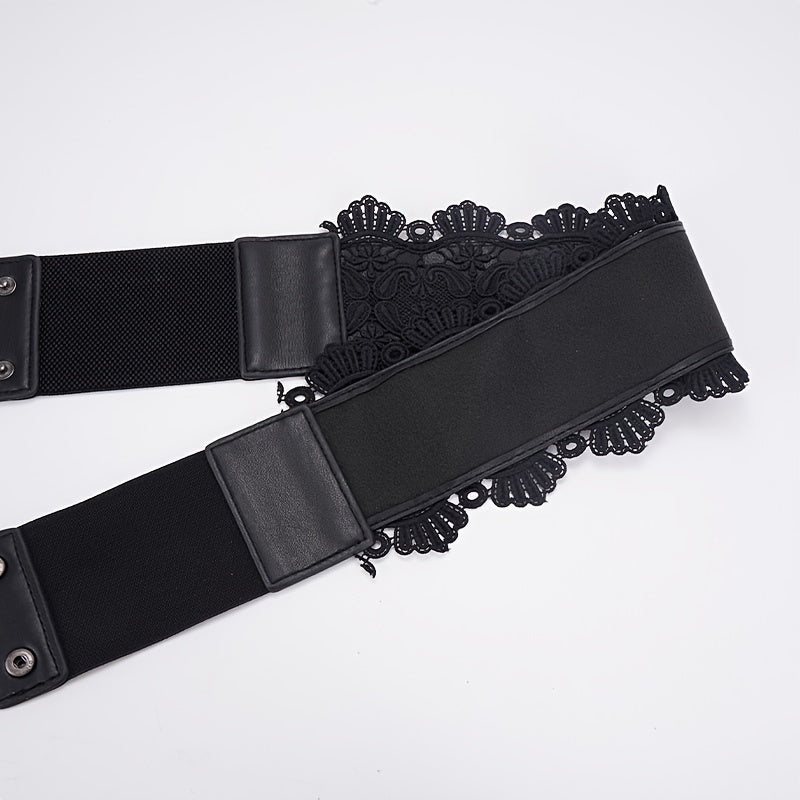 Lace Elastic Belt Women Decor Skirt Shirt Stretch Wide Waist Buckle Waist Belt