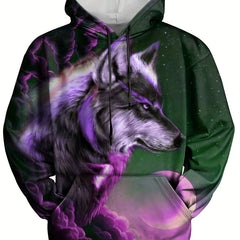 Wolf Print Hoodie Men's Pullover Sweatshirt