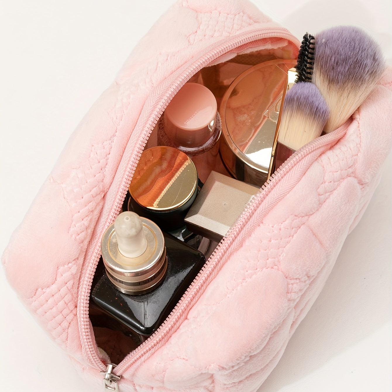 Pink Cloud Embossed Makeup Bag Travel Toiletry Organizer for Women