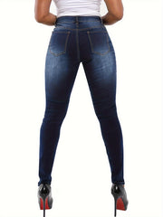 Women's Plus Size Skull Print Ripped Skinny Jeans