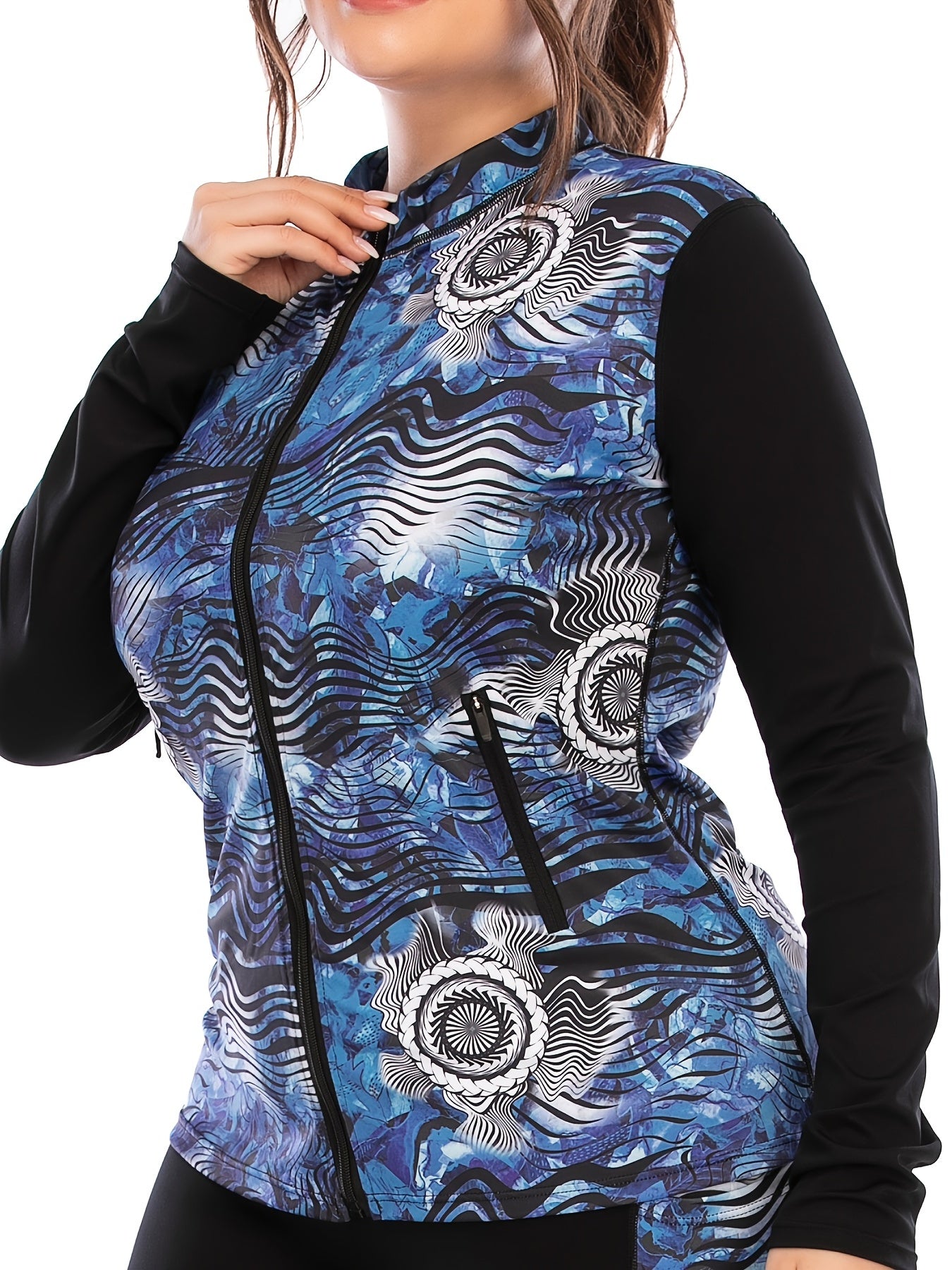 Graphic Print Zipper Long Sleeve Sports Coat