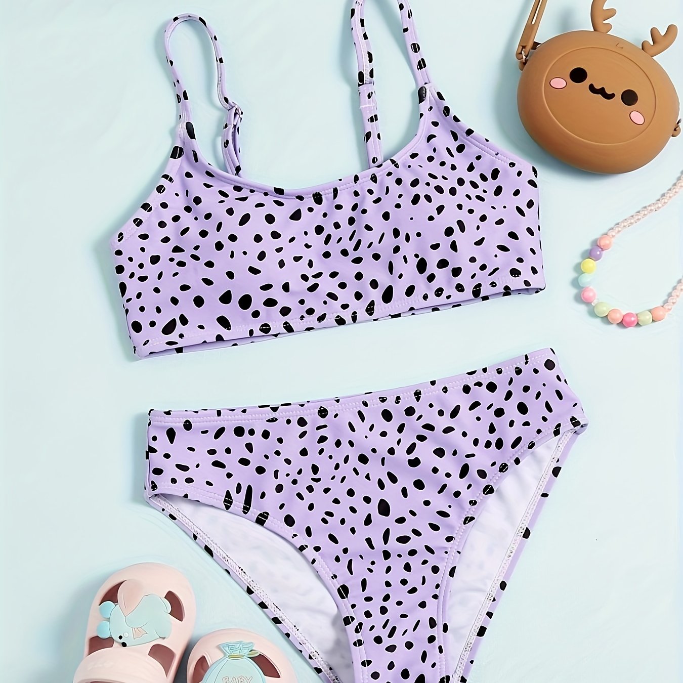 2pcs Leopard Print Swimsuit Set for Girls Summer Hawaii Gift