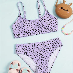 2pcs Leopard Print Swimsuit Set for Girls Summer Hawaii Gift