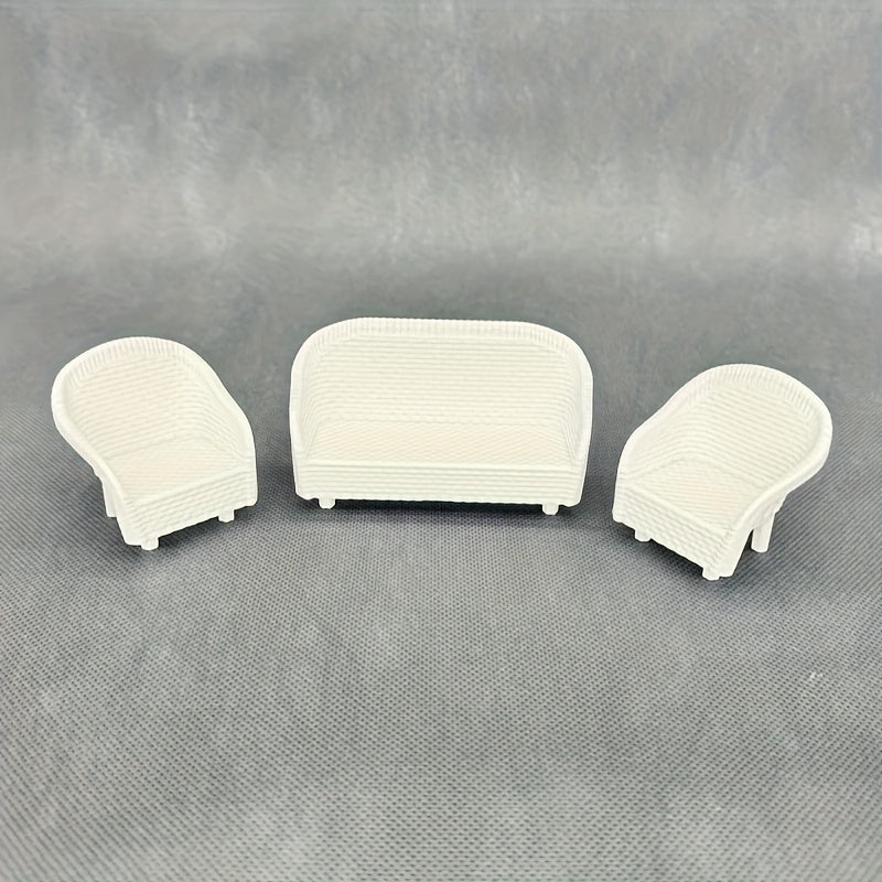 Dollhouse Furniture Set: Armchair, Ottoman, Coffee Table Mini Doll House Toy